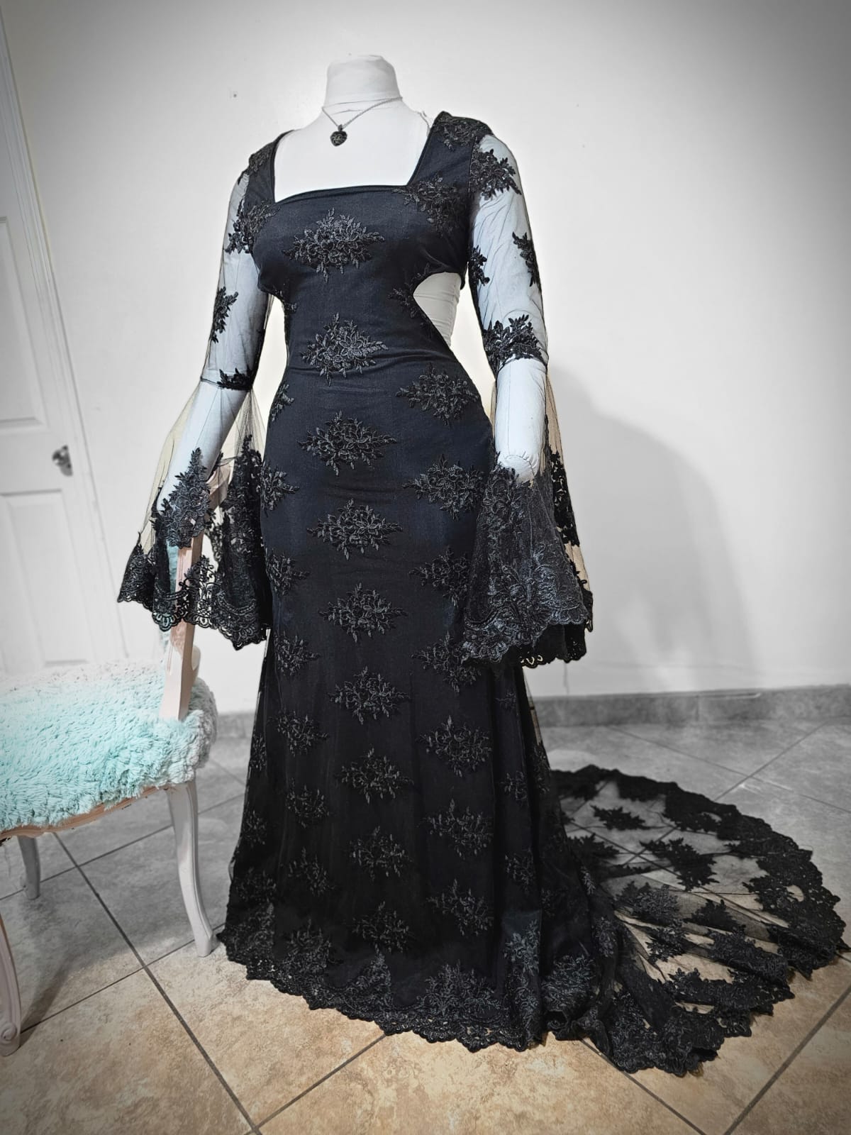 Black lace mermaid dress